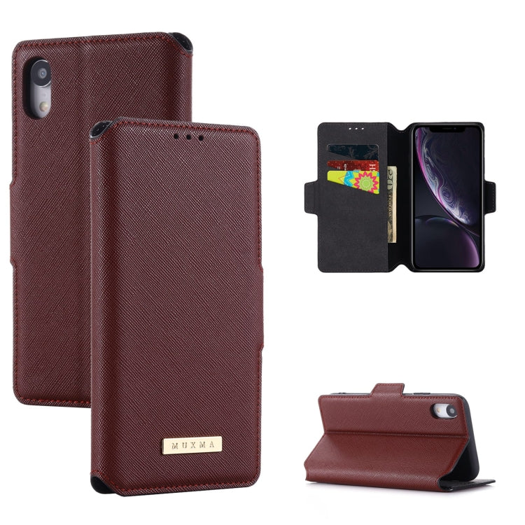 For iPhone XR MUXMA MX115 Cross Texture Oil Edge Flip Leather Phone Case