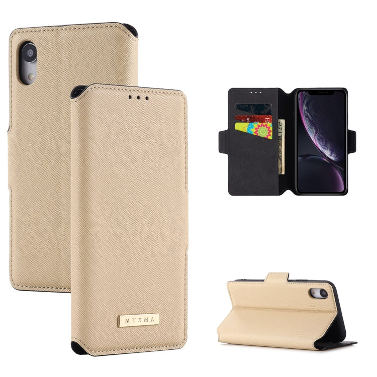 For iPhone XR MUXMA MX115 Cross Texture Oil Edge Flip Leather Phone Case