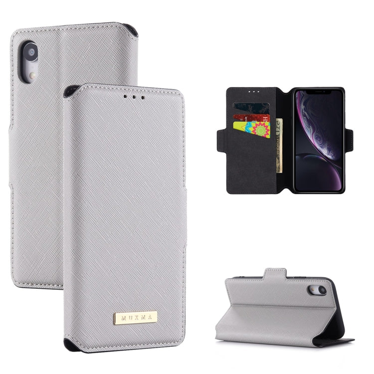 For iPhone XR MUXMA MX115 Cross Texture Oil Edge Flip Leather Phone Case
