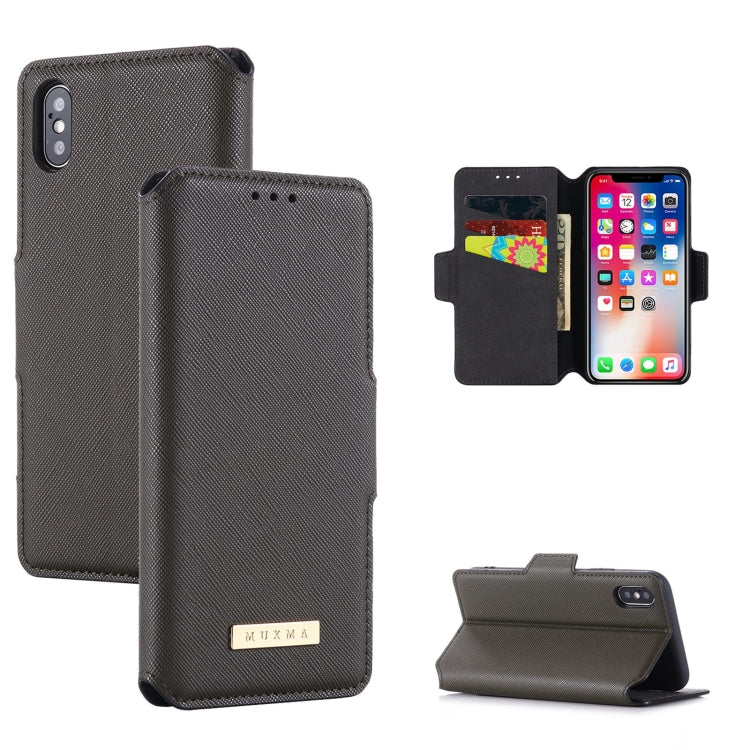 For iPhone XS Max MUXMA MX115 Cross Texture Oil Edge Flip Leather Phone Case