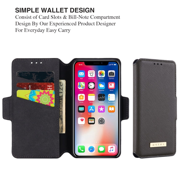 For iPhone XS Max MUXMA MX115 Cross Texture Oil Edge Flip Leather Phone Case
