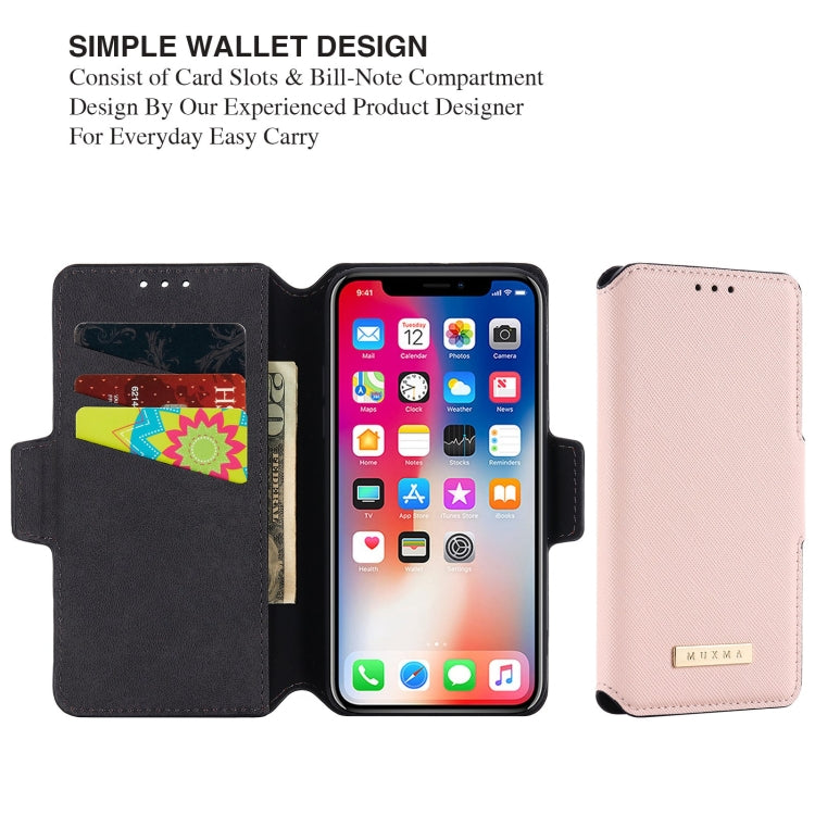 For iPhone XS Max MUXMA MX115 Cross Texture Oil Edge Flip Leather Phone Case
