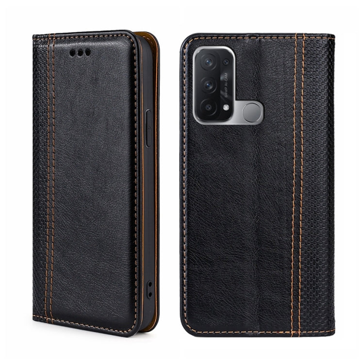 For OPPO Reno5 A Grid Texture Magnetic Flip Leather Phone Case