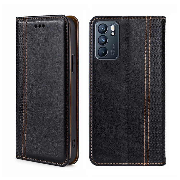 For OPPO Reno6 5G Grid Texture Magnetic Flip Leather Phone Case