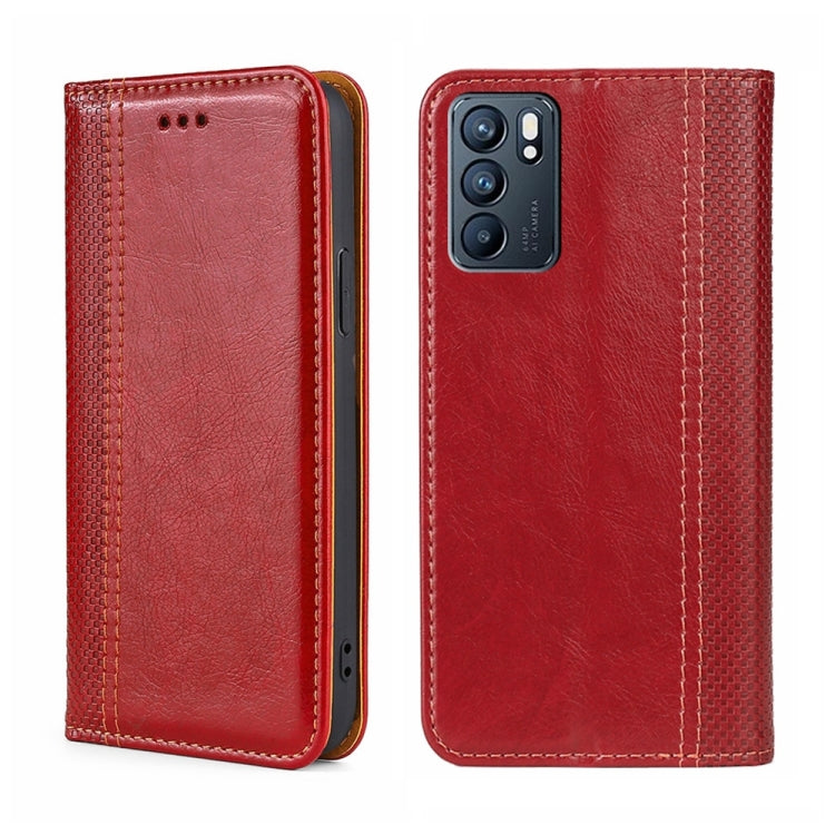 For OPPO Reno6 5G Grid Texture Magnetic Flip Leather Phone Case