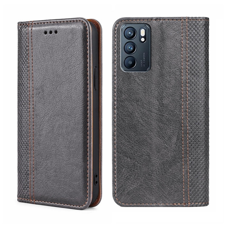 For OPPO Reno6 5G Grid Texture Magnetic Flip Leather Phone Case