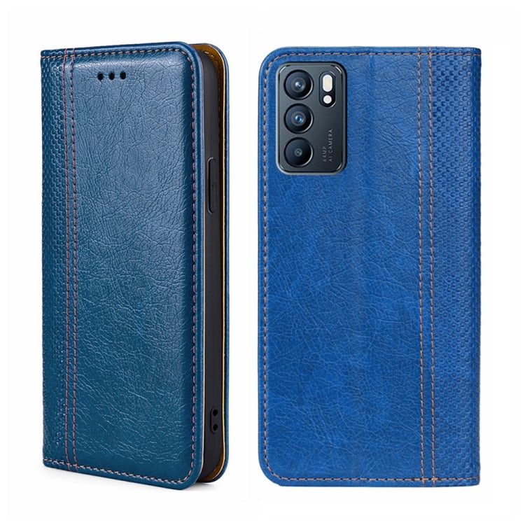 For OPPO Reno6 5G Grid Texture Magnetic Flip Leather Phone Case