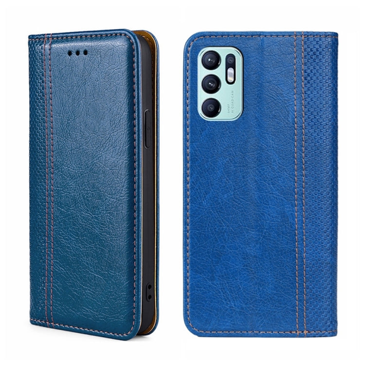 For OPPO Reno6 4G Grid Texture Magnetic Flip Leather Phone Case