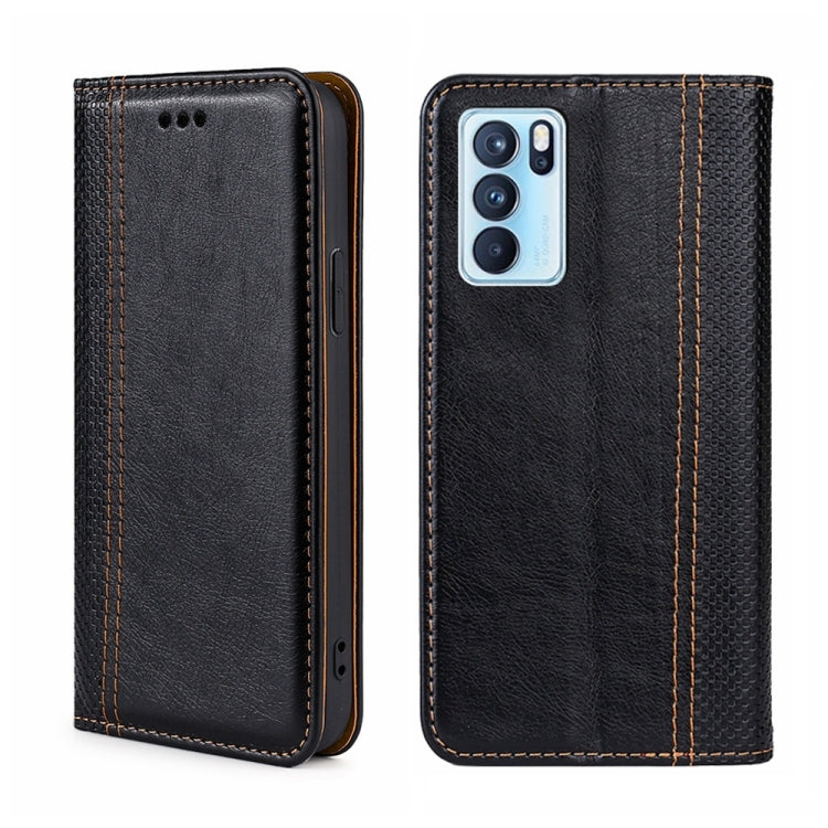 For OPPO Reno6 Pro 5G Grid Texture Magnetic Flip Leather Phone Case