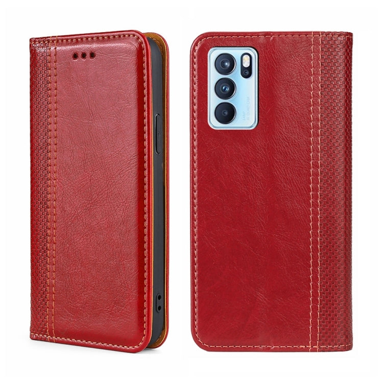 For OPPO Reno6 Pro 5G Grid Texture Magnetic Flip Leather Phone Case
