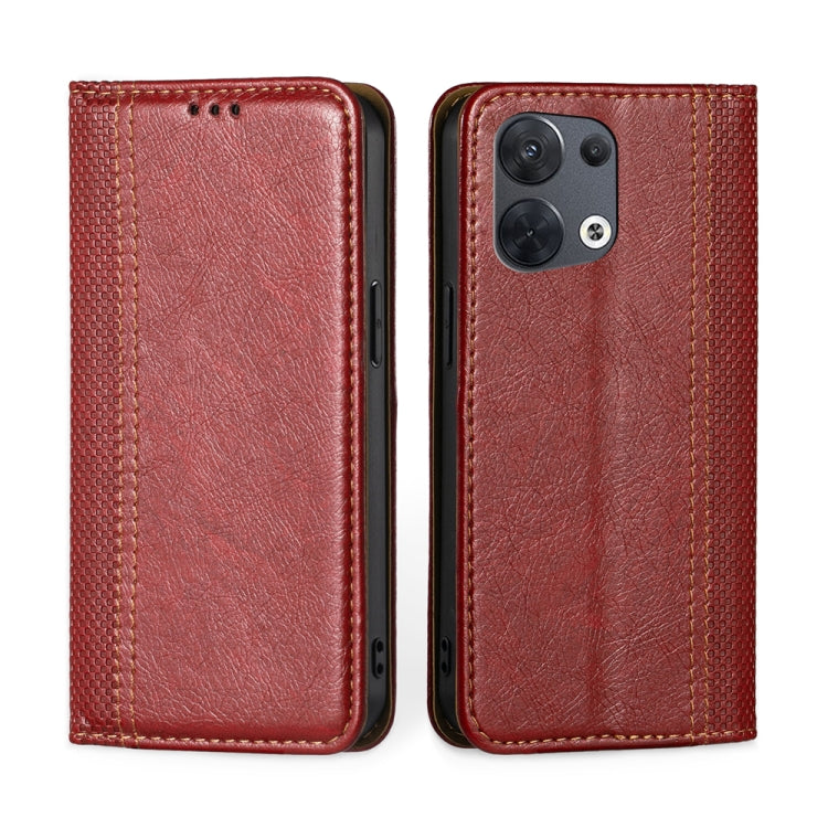 For OPPO Reno8 5G Grid Texture Magnetic Flip Leather Phone Case