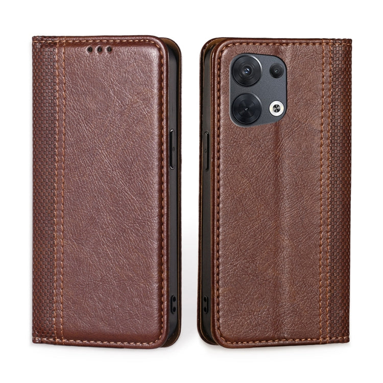 For OPPO Reno8 5G Grid Texture Magnetic Flip Leather Phone Case