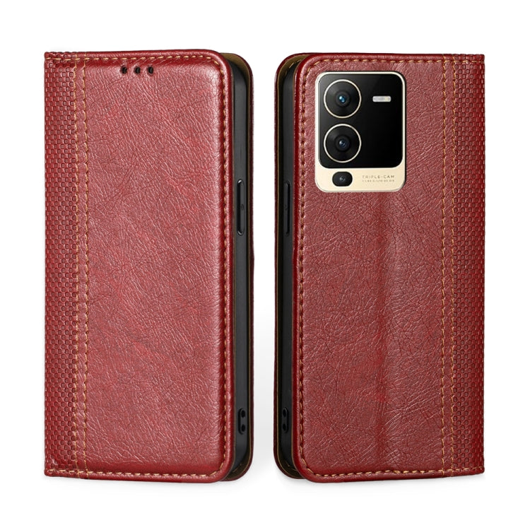 For vivo S15 5G Grid Texture Magnetic Flip Leather Phone Case