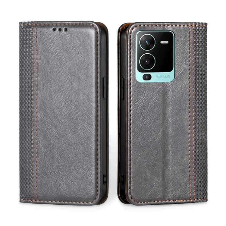 For vivo S15 Pro 5G Grid Texture Magnetic Flip Leather Phone Case