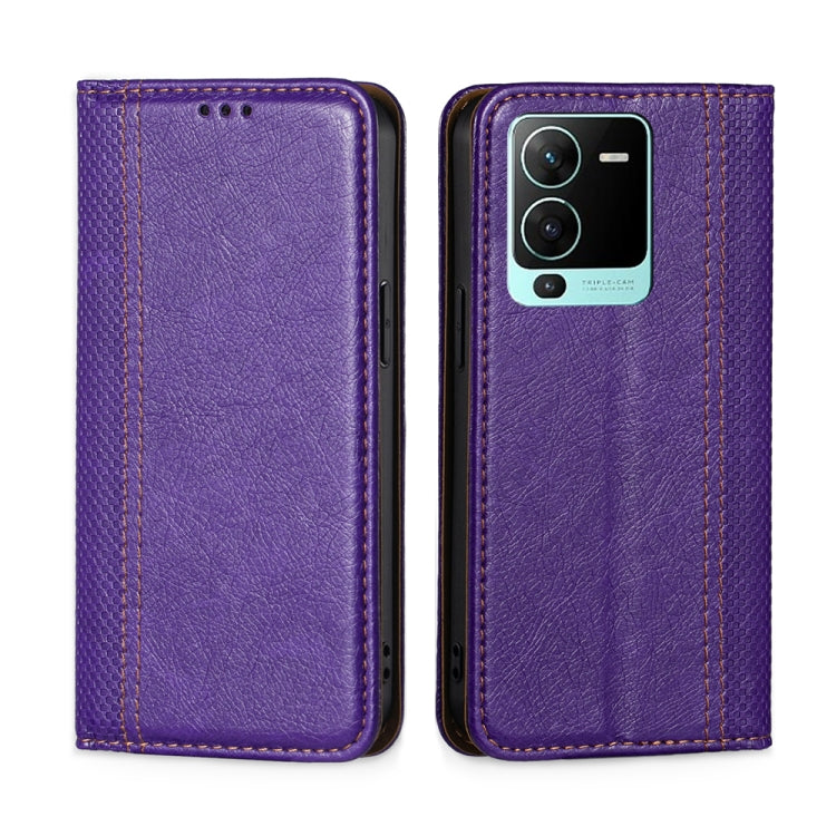 For vivo S15 Pro 5G Grid Texture Magnetic Flip Leather Phone Case
