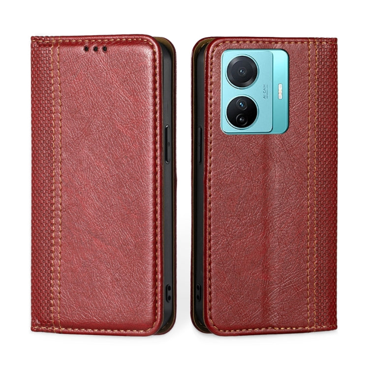 For vivo S15e/T1 Snapdragon 778G Grid Texture Magnetic Flip Leather Phone Case