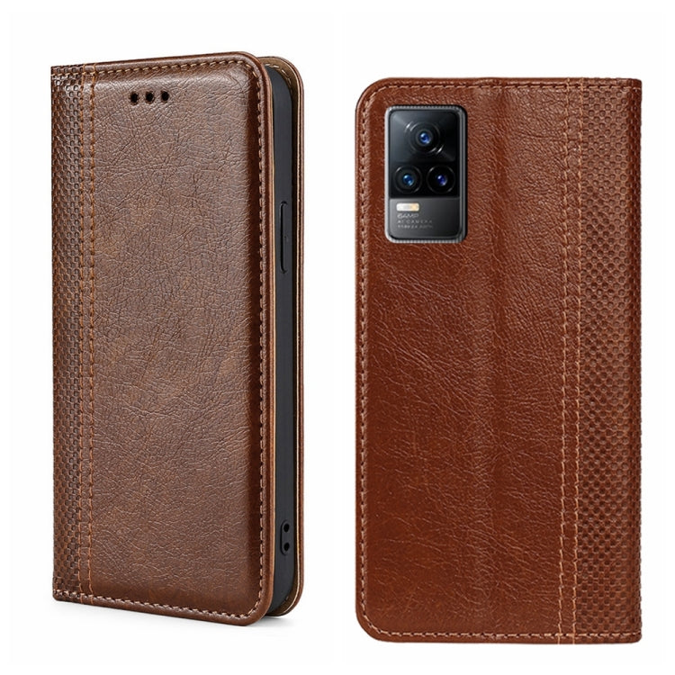 For vivo V21e 4G/Y73 2021 Grid Texture Magnetic Flip Leather Phone Case