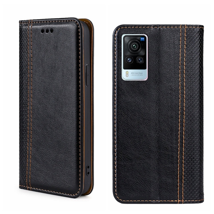 For vivo X60 Pro Global/X60 Curved Surface Grid Texture Magnetic Flip Leather Phone Case