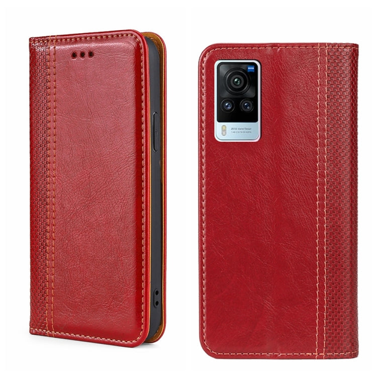 For vivo X60 Pro Global/X60 Curved Surface Grid Texture Magnetic Flip Leather Phone Case