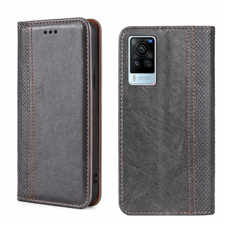 For vivo X60 Pro Global/X60 Curved Surface Grid Texture Magnetic Flip Leather Phone Case