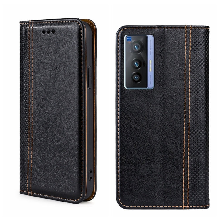 For vivo X70 Grid Texture Magnetic Flip Leather Phone Case
