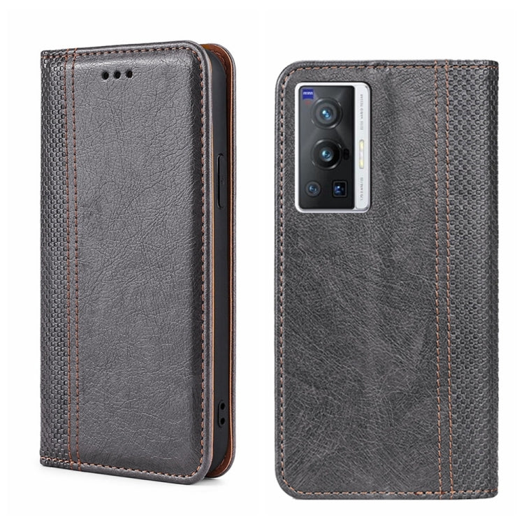 For vivo X70 Pro Grid Texture Magnetic Flip Leather Phone Case