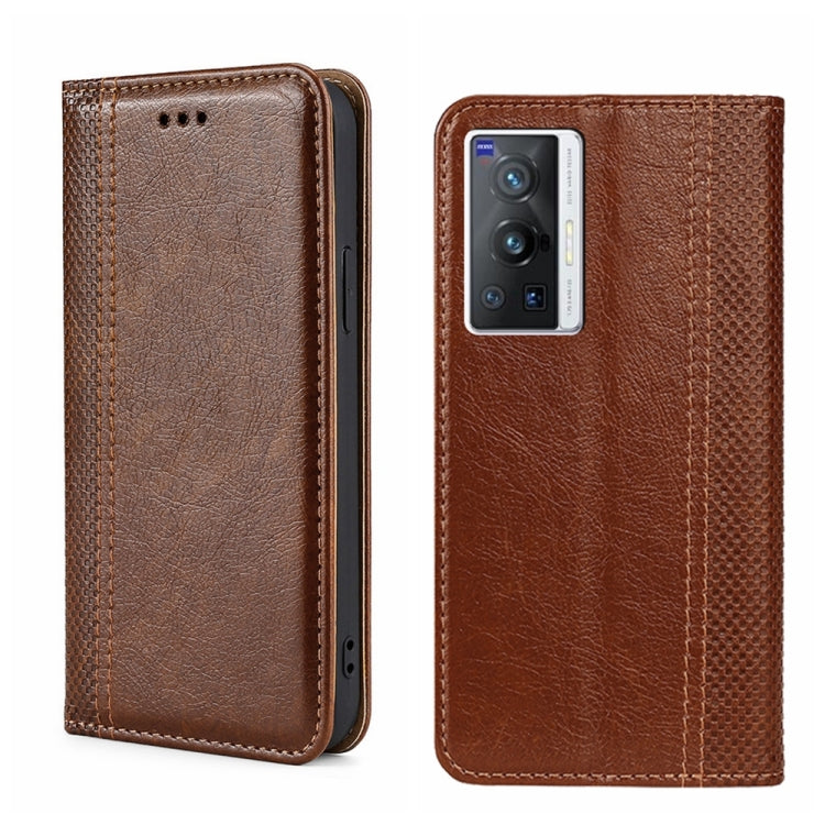 For vivo X70 Pro Grid Texture Magnetic Flip Leather Phone Case