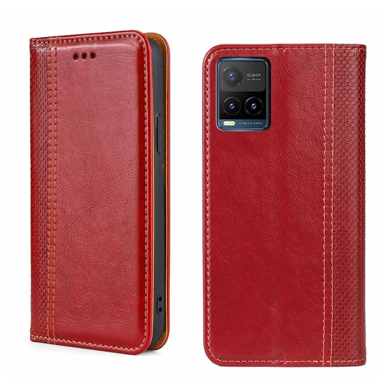For vivo Y21/Y21s/Y33s Grid Texture Magnetic Flip Leather Phone Case