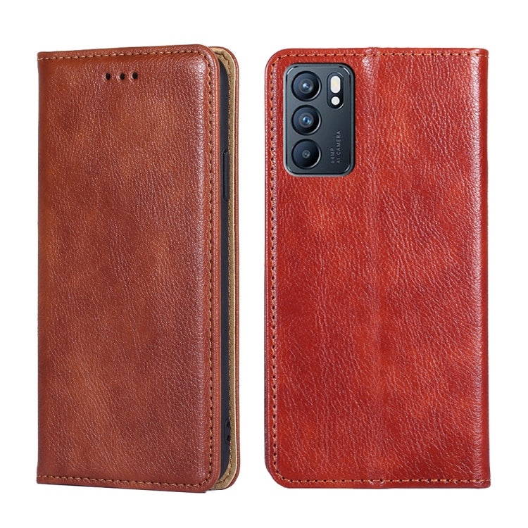 For OPPO Reno6 5G Gloss Oil Solid Color Magnetic Leather Phone Case