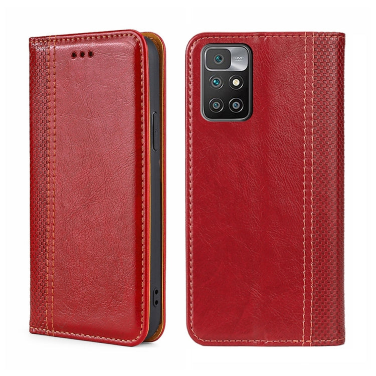 For Xiaomi Redmi 10 Grid Texture Magnetic Flip Leather Phone Case