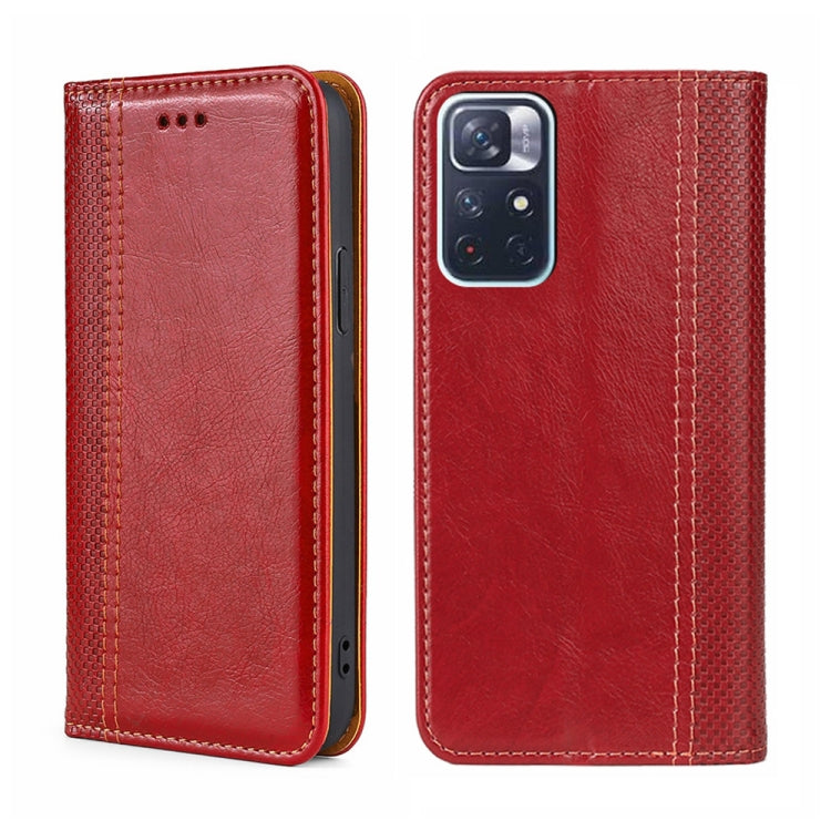 For Xiaomi Redmi Note 11 5G/Poco M4 Pro 5G Grid Texture Magnetic Flip Leather Phone Case
