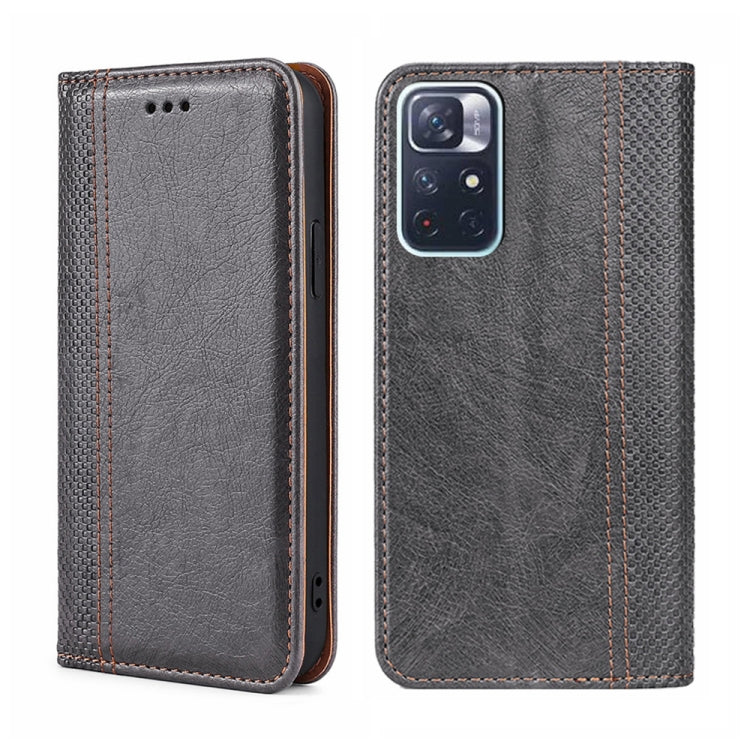 For Xiaomi Redmi Note 11 5G/Poco M4 Pro 5G Grid Texture Magnetic Flip Leather Phone Case