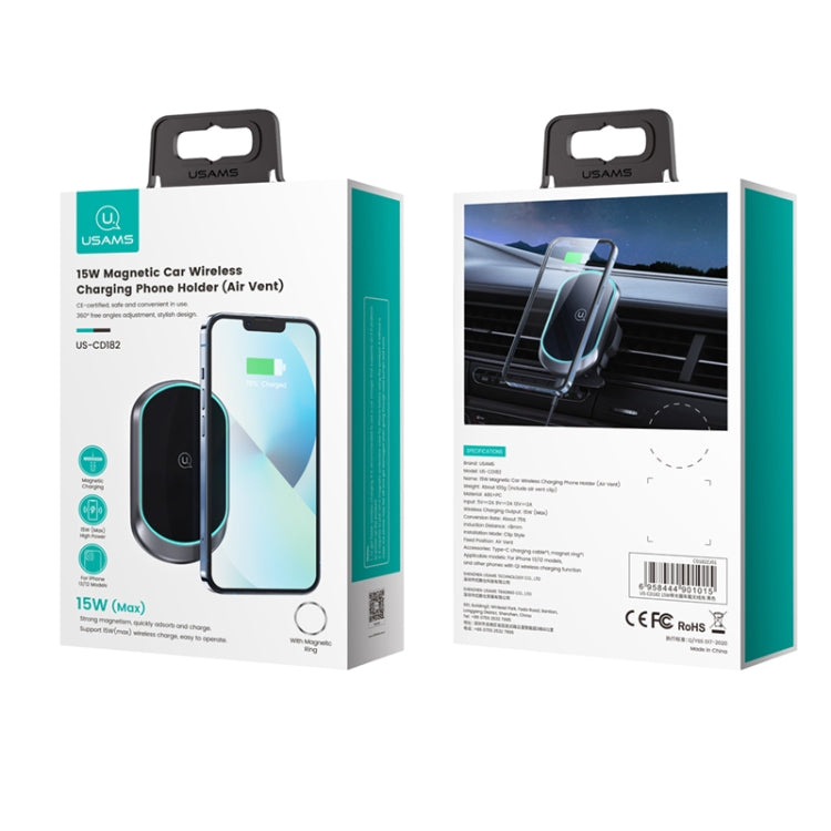 USAMS US-CD182 15W Magnetic Wireless Charging Car Phone Holder(Black)