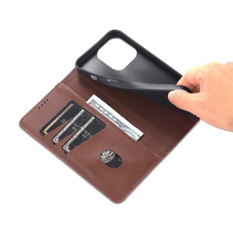 For iPhone 14 Pro Max AZNS Magnetic Calf Texture Flip Leather Phone Case