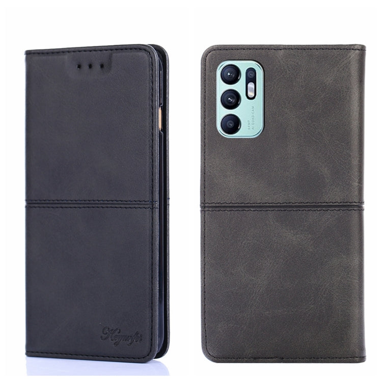 For OPPO Reno6 4G Cow Texture Magnetic Horizontal Flip Leather Phone Case