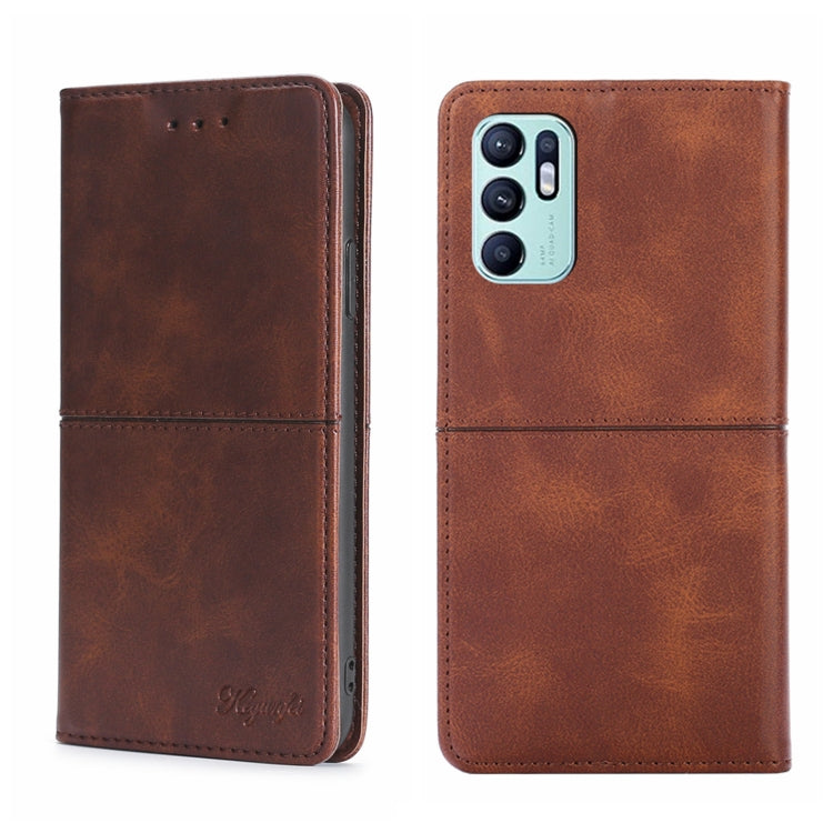 For OPPO Reno6 4G Cow Texture Magnetic Horizontal Flip Leather Phone Case