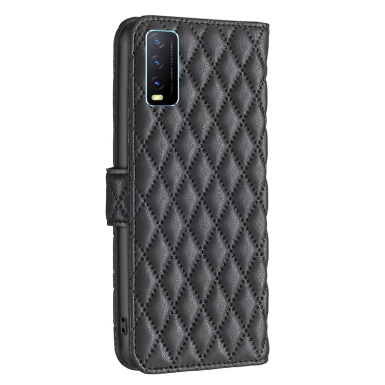 For vivo Y20 Diamond Lattice Wallet Leather Flip Phone Case