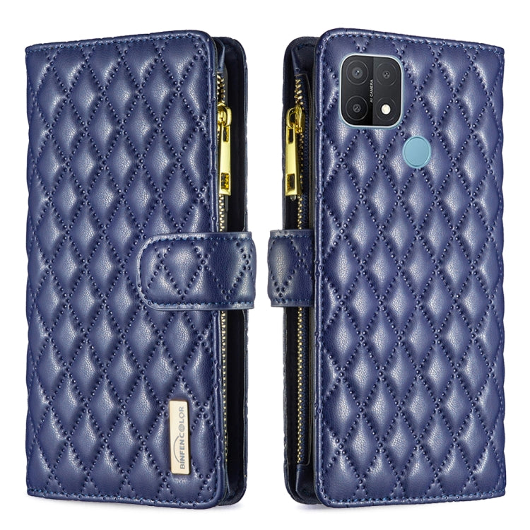 For OPPO A15 Diamond Lattice Zipper Wallet Leather Flip Phone Case