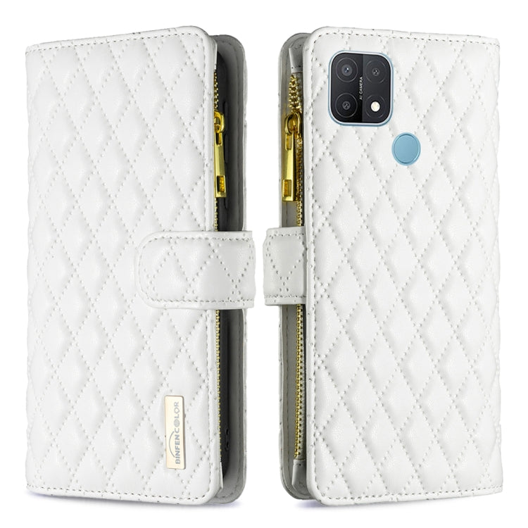 For OPPO A15 Diamond Lattice Zipper Wallet Leather Flip Phone Case