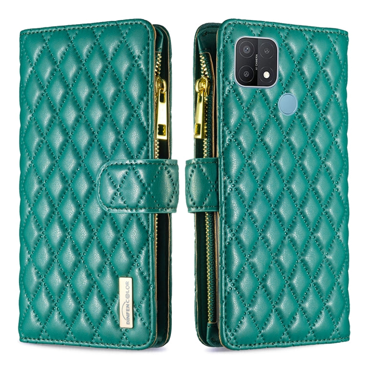 For OPPO A15 Diamond Lattice Zipper Wallet Leather Flip Phone Case