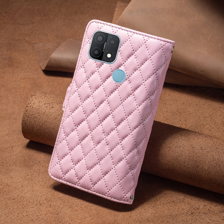 For OPPO A15 Diamond Lattice Zipper Wallet Leather Flip Phone Case