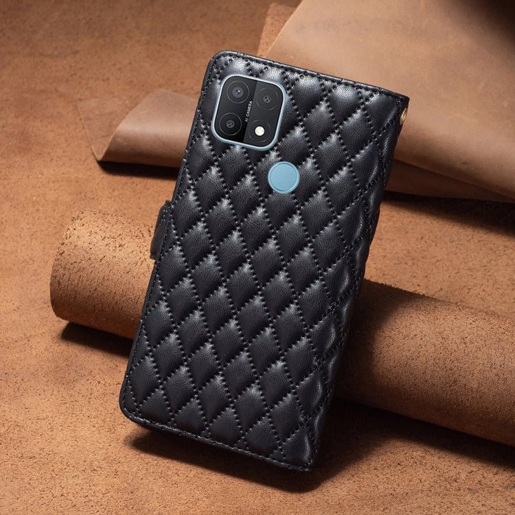 For OPPO A15 Diamond Lattice Zipper Wallet Leather Flip Phone Case