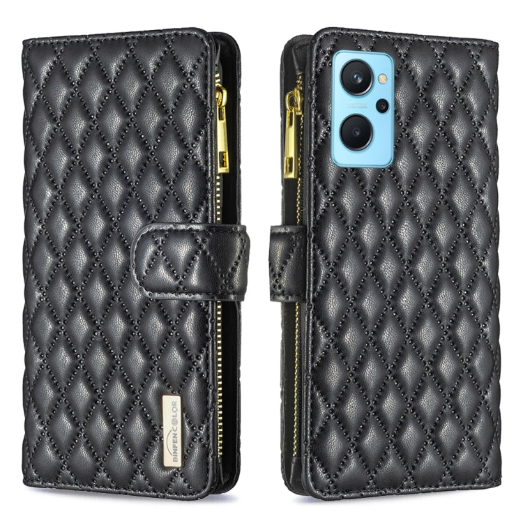 For OPPO A36 4G / A96 4G / A76 4G / Realme 9i / K10 4G Diamond Lattice Zipper Wallet Leather Flip Phone Case