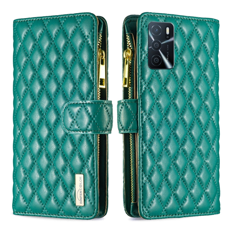 For OPPO A54 4G / A55 5G / A16 Diamond Lattice Zipper Wallet Leather Flip Phone Case