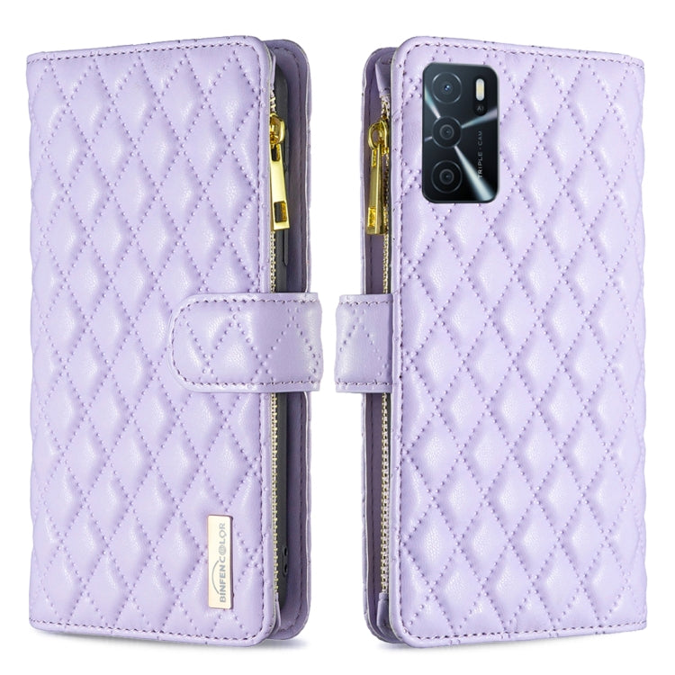 For OPPO A54 4G / A55 5G / A16 Diamond Lattice Zipper Wallet Leather Flip Phone Case