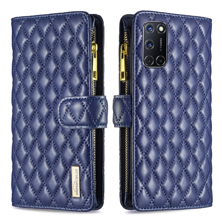 For OPPO A72 / A52 / A92 Diamond Lattice Zipper Wallet Leather Flip Phone Case
