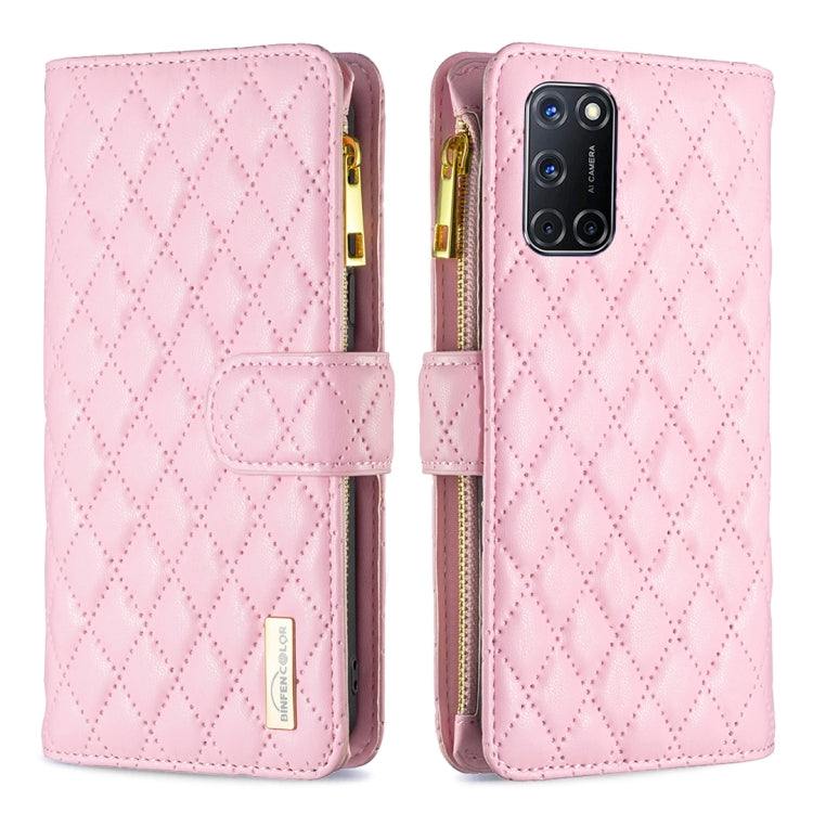 For OPPO A72 / A52 / A92 Diamond Lattice Zipper Wallet Leather Flip Phone Case