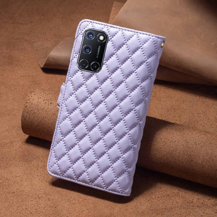 For OPPO A72 / A52 / A92 Diamond Lattice Zipper Wallet Leather Flip Phone Case