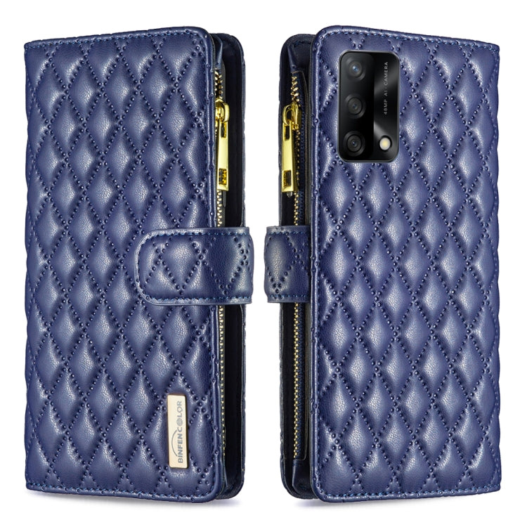 For OPPO A74 4G / F19 4G Diamond Lattice Zipper Wallet Leather Flip Phone Case