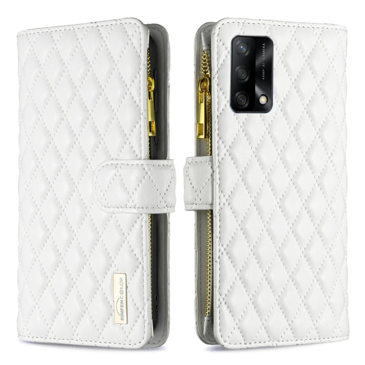 For OPPO A74 4G / F19 4G Diamond Lattice Zipper Wallet Leather Flip Phone Case